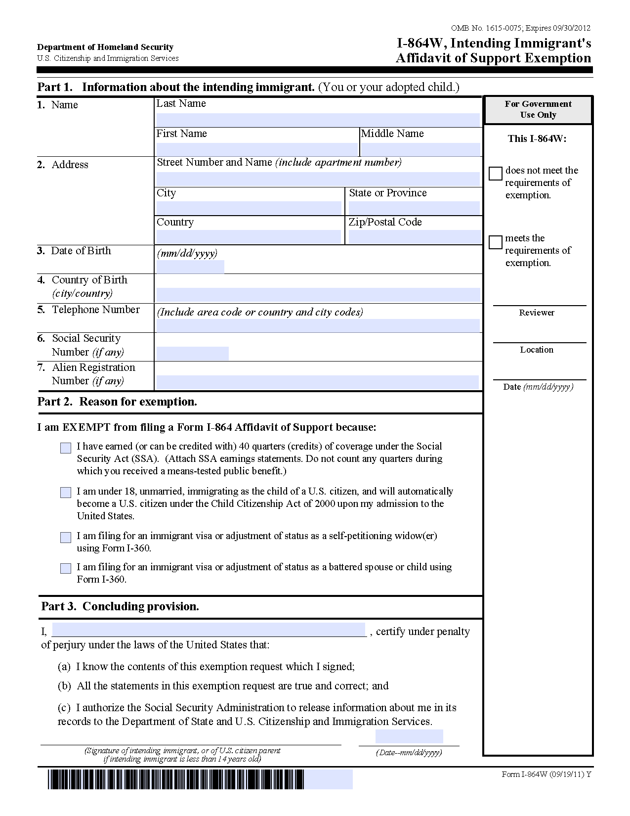 Form I 864 Affidavit Of Support 2022 2024 - PrintableAffidavitForm.com