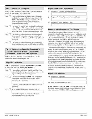Form I 864W Request For Exemption For Intending Immigrant s Affidavit 