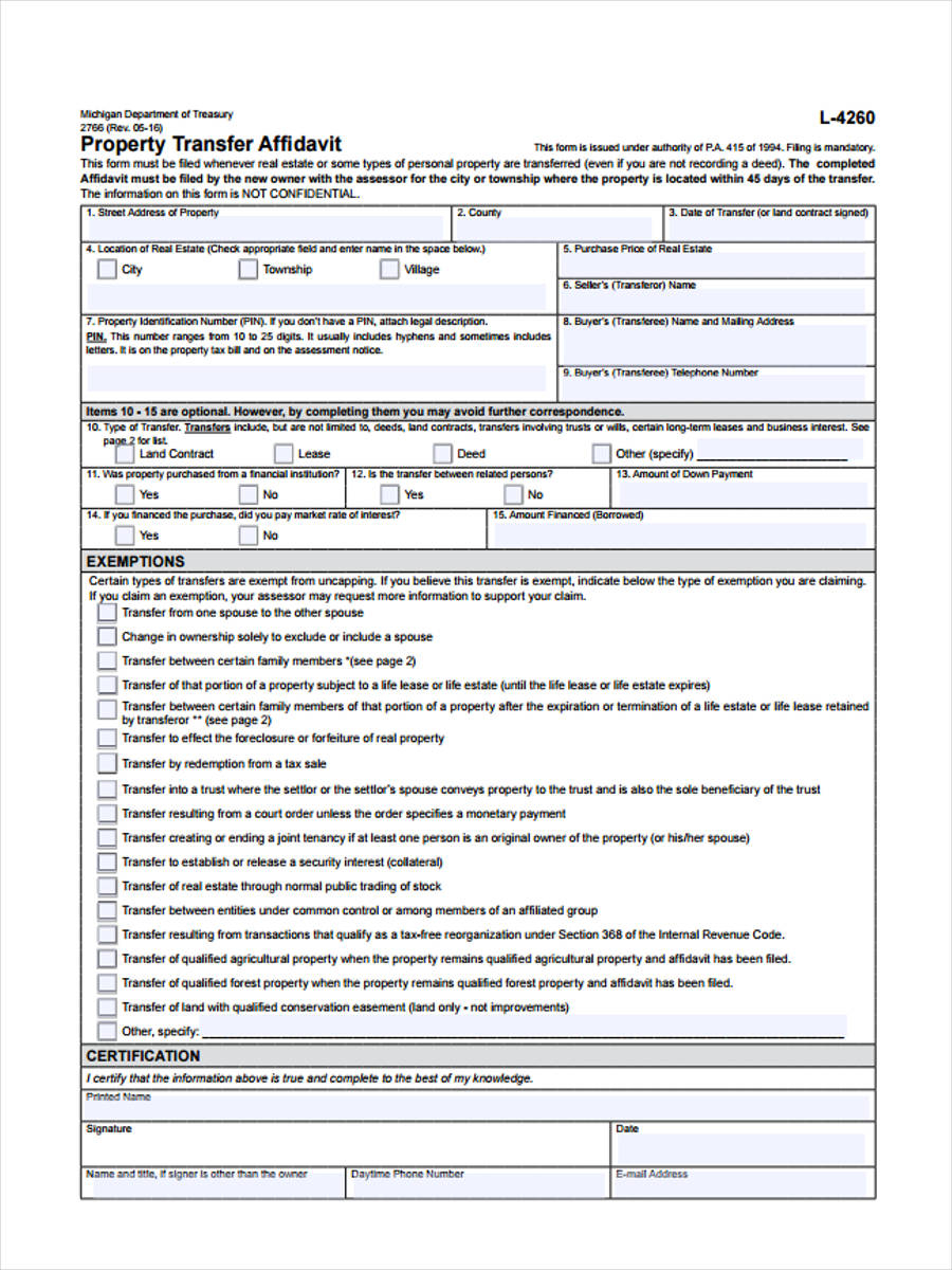 Michigan Real Estate Transfer Tax Valuation Affidavit Form 2023 