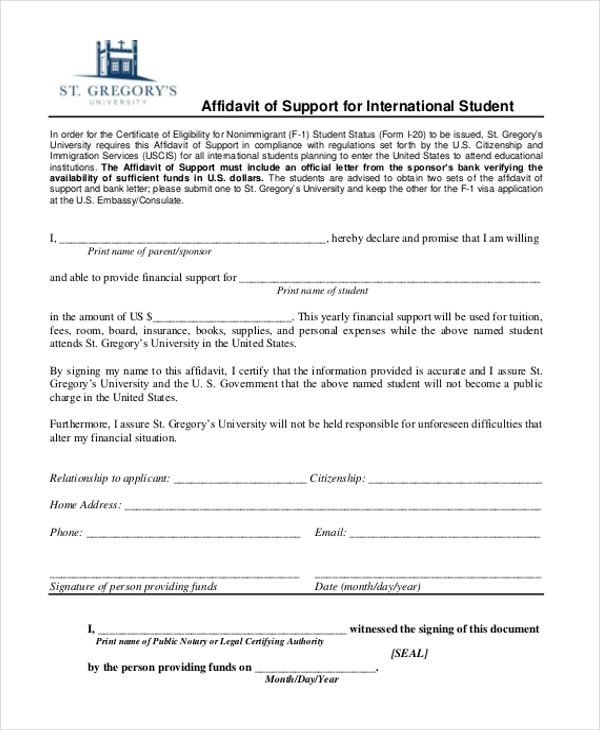 FREE 10 Sample Affidavit Of Support Forms In PDF MS Word