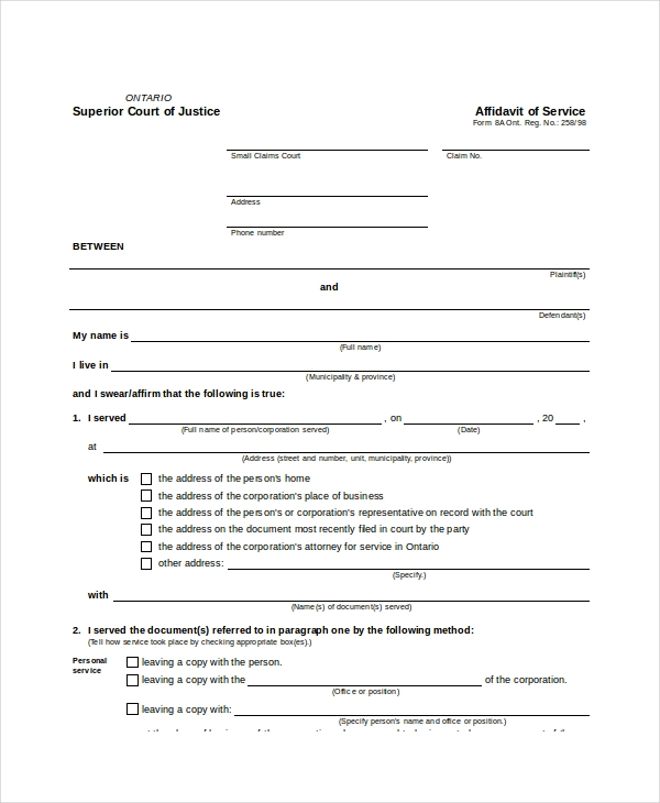FREE 11 Sample Affidavit Of Service Forms In PDF MS Word Excel