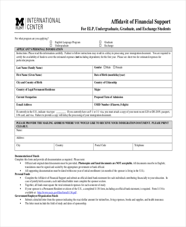 FREE 11 Sample Affidavit Of Support Forms In PDF MS Word