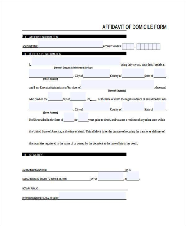 FREE 8 Sample Affidavit Of Domicile Forms In PDF MS Word