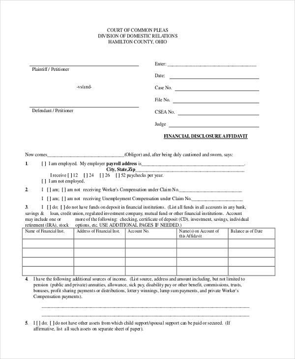 FREE 8 Sample Financial Affidavit Forms In PDF MS Word