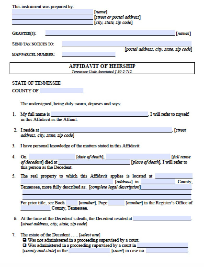 Free Tennessee Small Estate Affidavit Form PDF Word