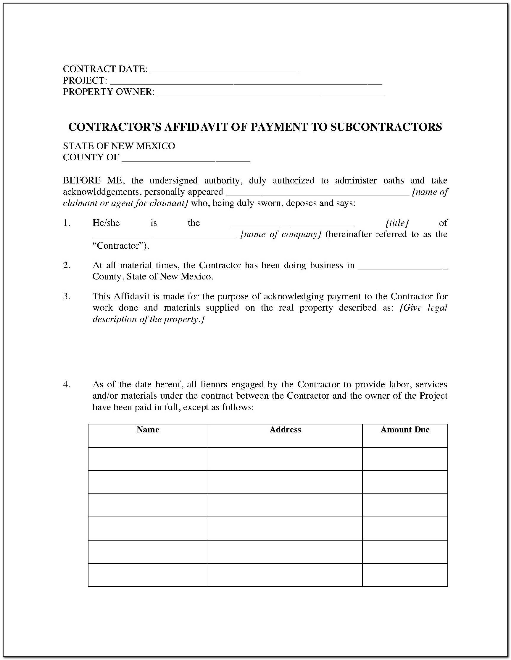 Gwinnett County Subcontractor Affidavit Form Form Resume Examples