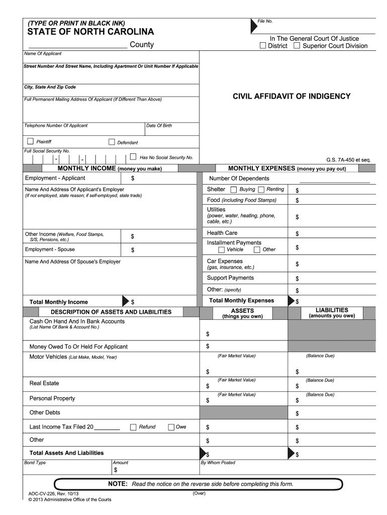 Indigent Divorce Nc Fill Online Printable Fillable Blank PdfFiller