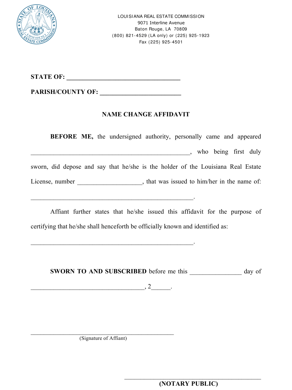 Louisiana Name Change Affidavit Download Printable PDF Templateroller
