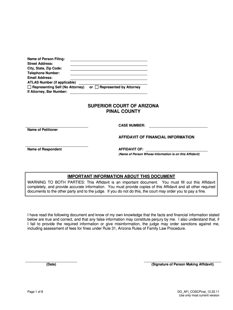 Maricopa County Superior Court Affidavit Of Financial Information 