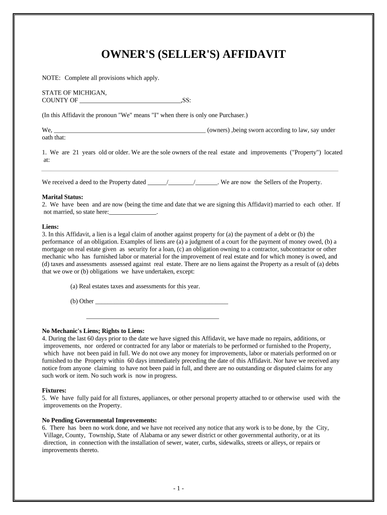 Michigan Affidavit Doc Template PDFfiller