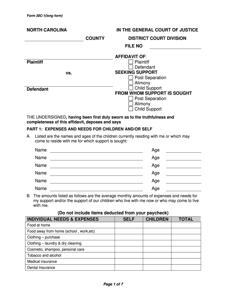 Nc Financial Affidavit Fill Online Printable Fillable Blank 