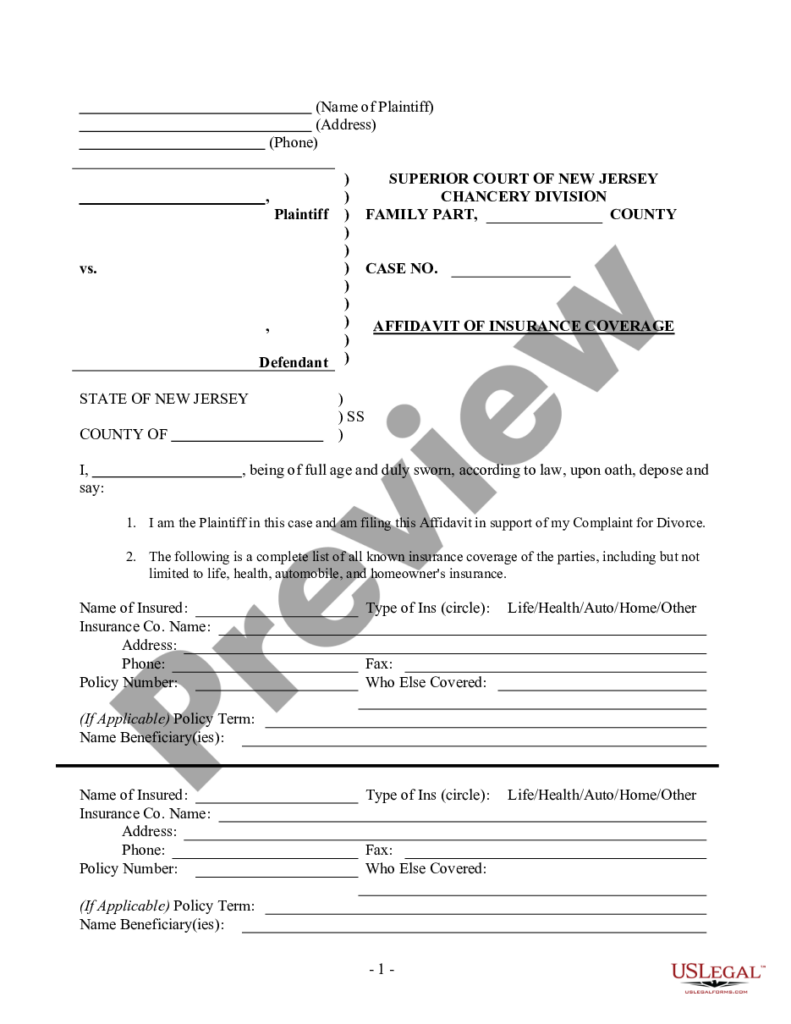 New Jersey Affidavit Of Insurance Coverage Affidavit Of Insurance 