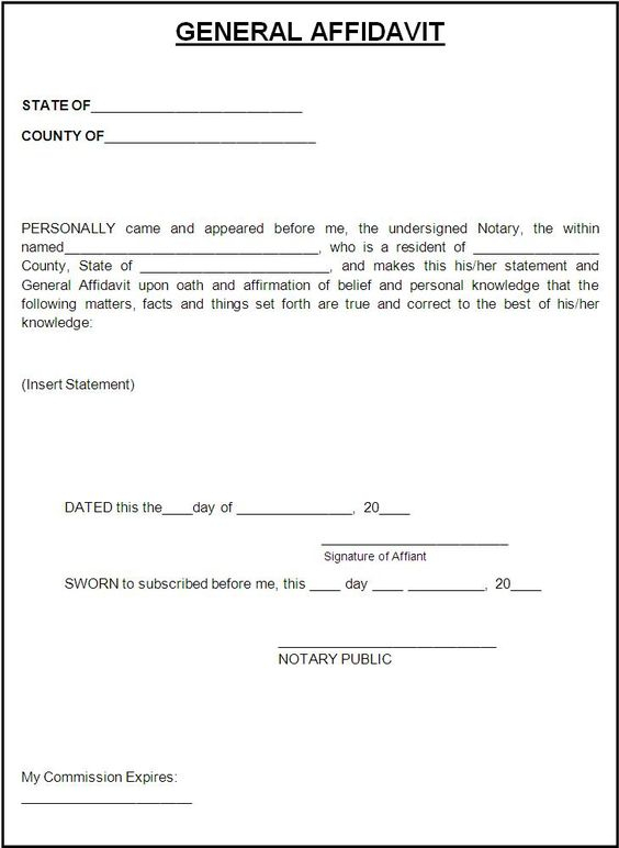Nice General Affidavit Form Template Example With One Paragraph And 