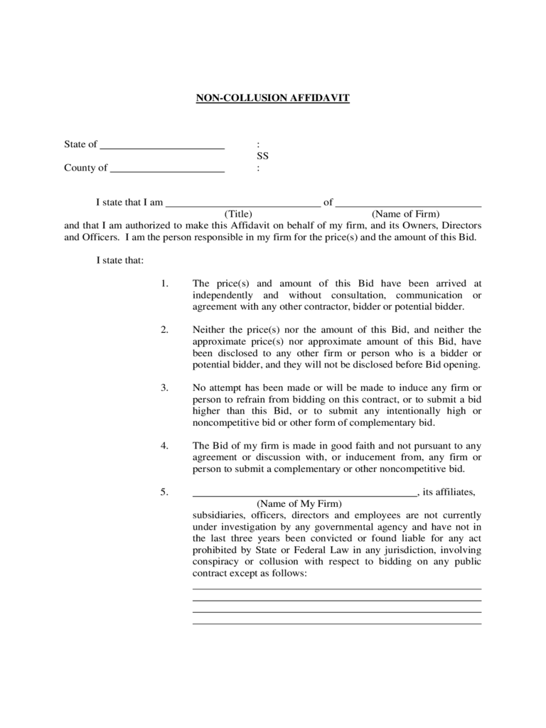 Non Collusion Affidavit 13 Free Templates In PDF Word Excel Download