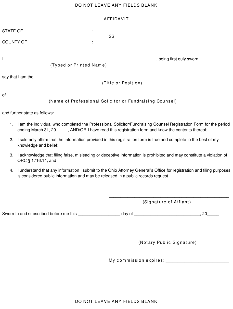 Ohio Registration Affidavit Form Download Fillable PDF Templateroller