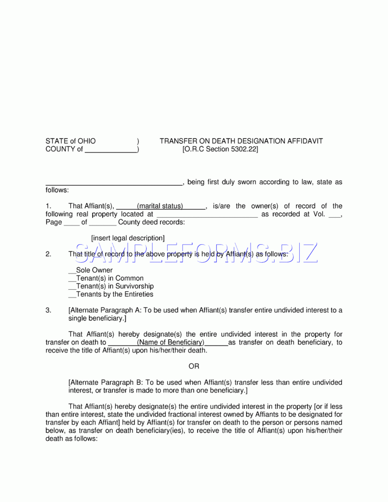 Preview PDF Ohio Transfer On Death Designation Affidavit 2