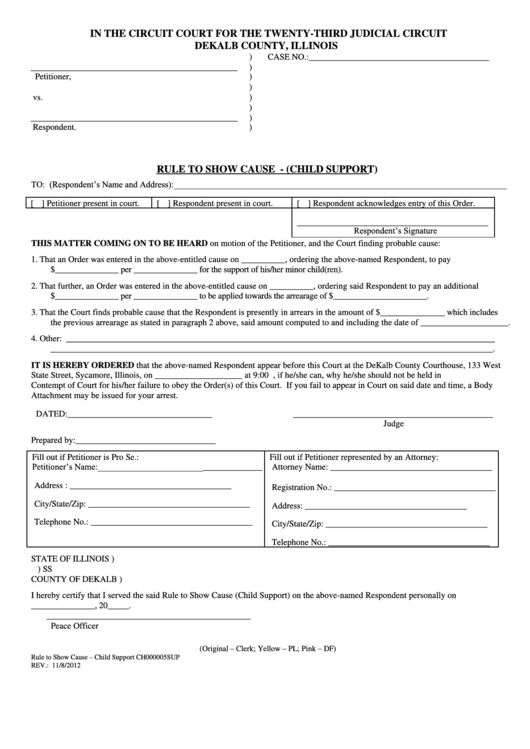 Rule To Show Cause Child Support Form Dekalb County Illinois