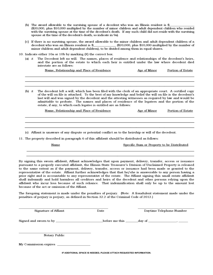 Free Illinois Small Estate Affidavit Form 2024 PrintableAffidavitForm com