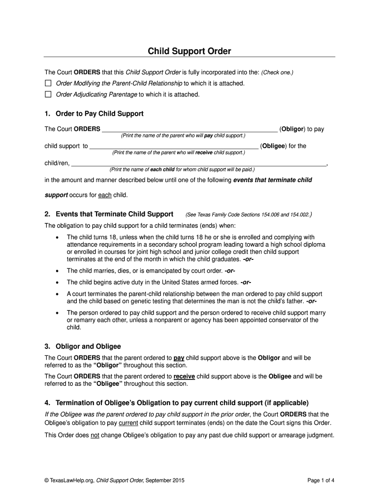 Temporary Child Support Order In Texas Fill Out And Sign Printable 