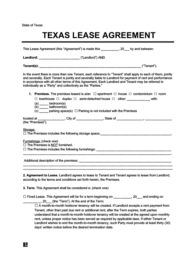 Texas Residential Lease Rental Agreement Create Download