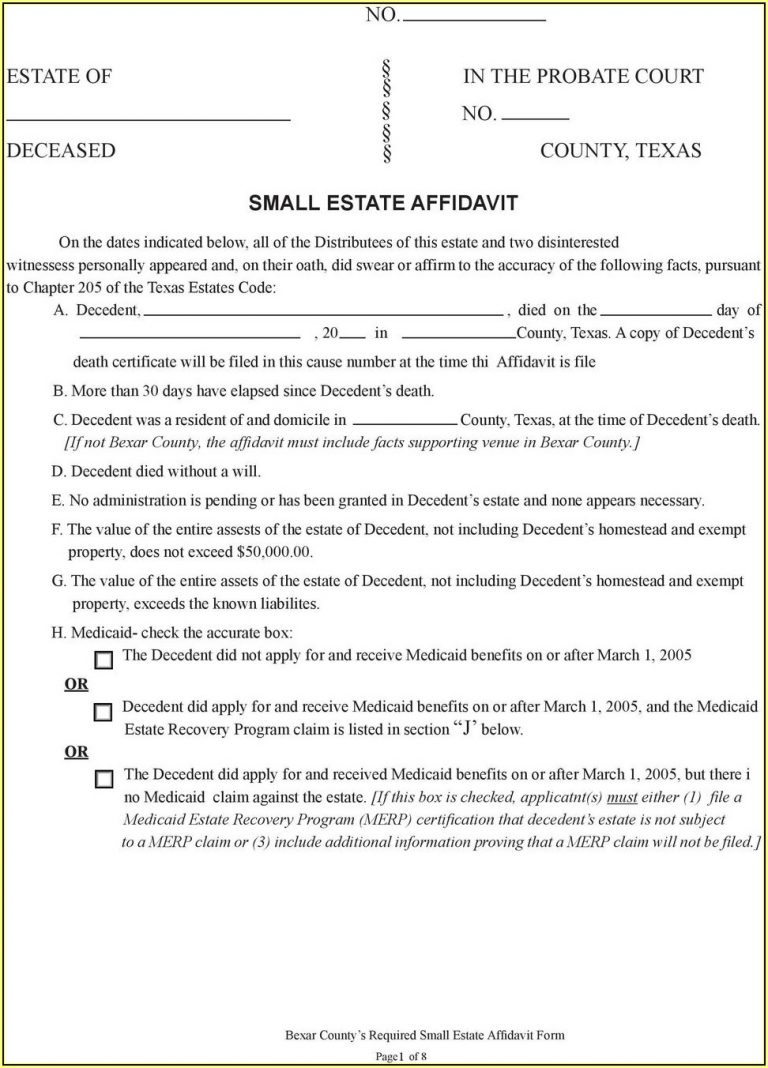 Texas Small Estate Affidavit Form Travis County Form Resume 