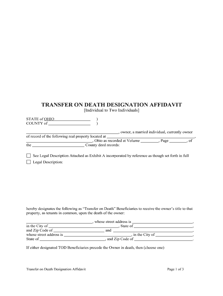 Transfer On Death Deed Ohio Fill Online Printable Fillable Blank 