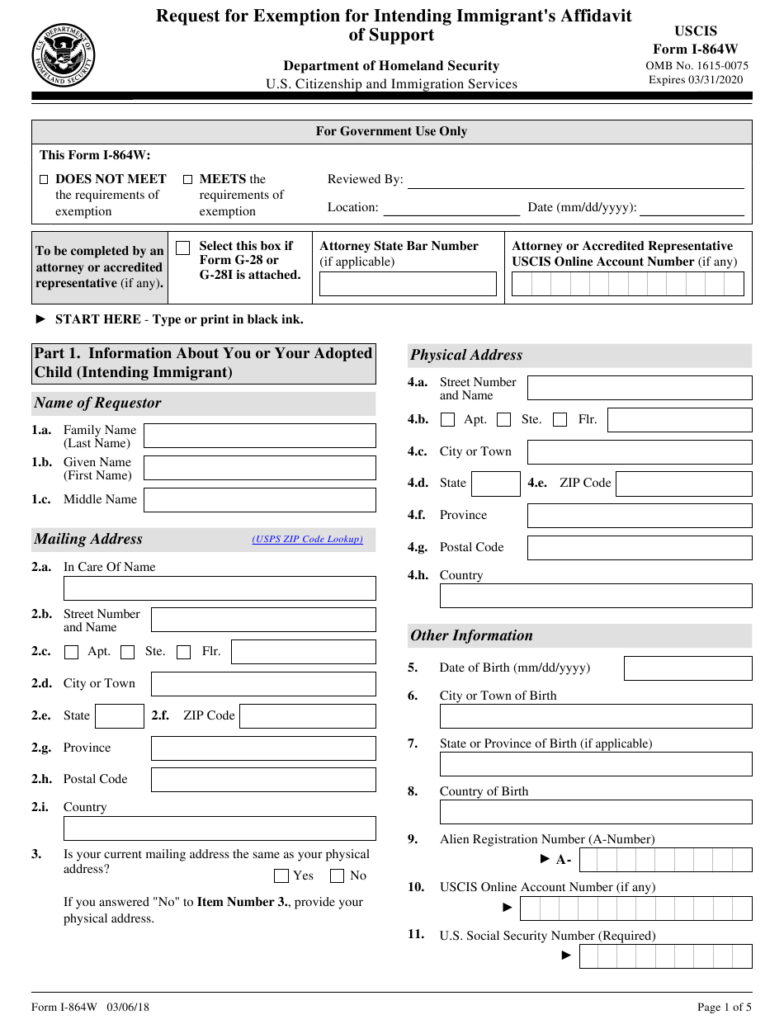 USCIS Form I 684W Download Fillable PDF Or Fill Online Request For 