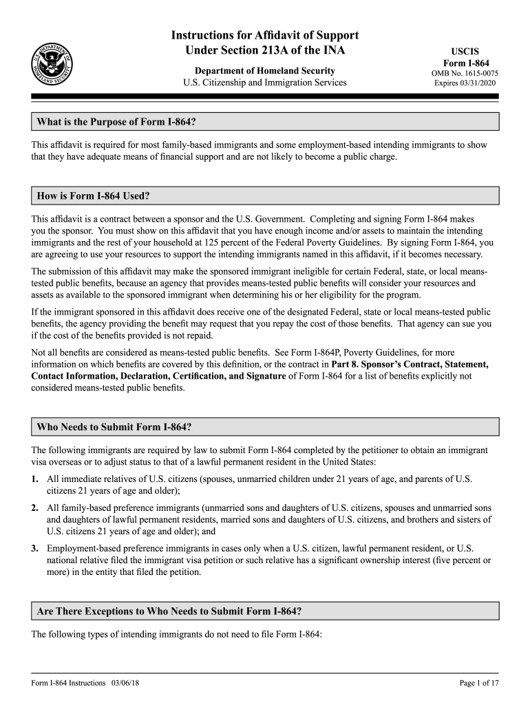 USCIS I 864 Instructions 2018 2021 Fill And Sign Printable Template 
