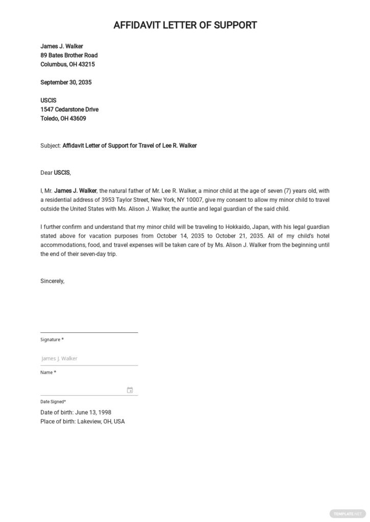 18 FREE Affidavit Of Support Templates Edit Download Template