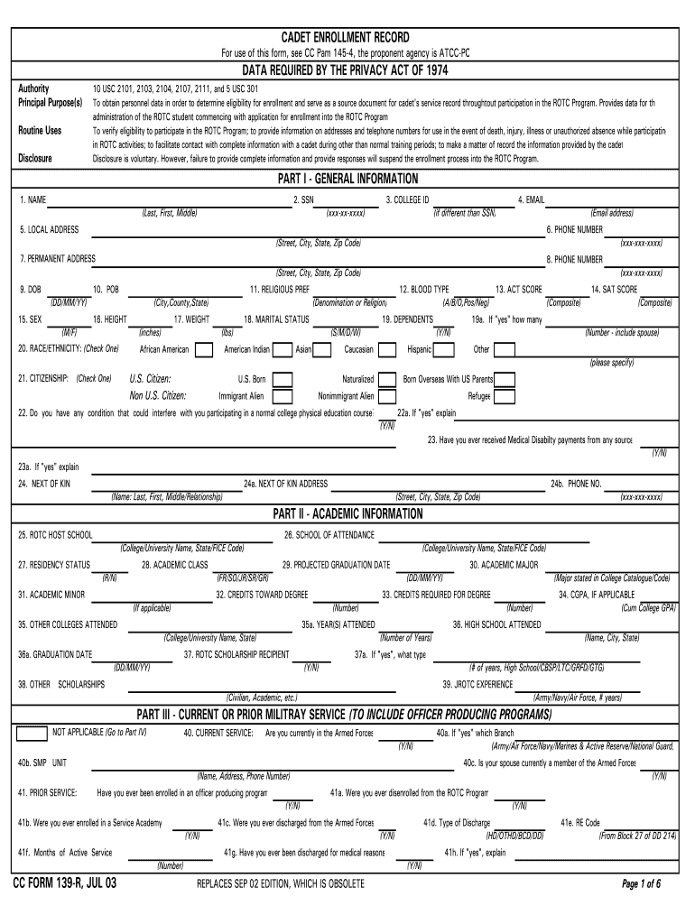 2003 CC Form 139 R Fill Online Printable Fillable Blank PdfFiller