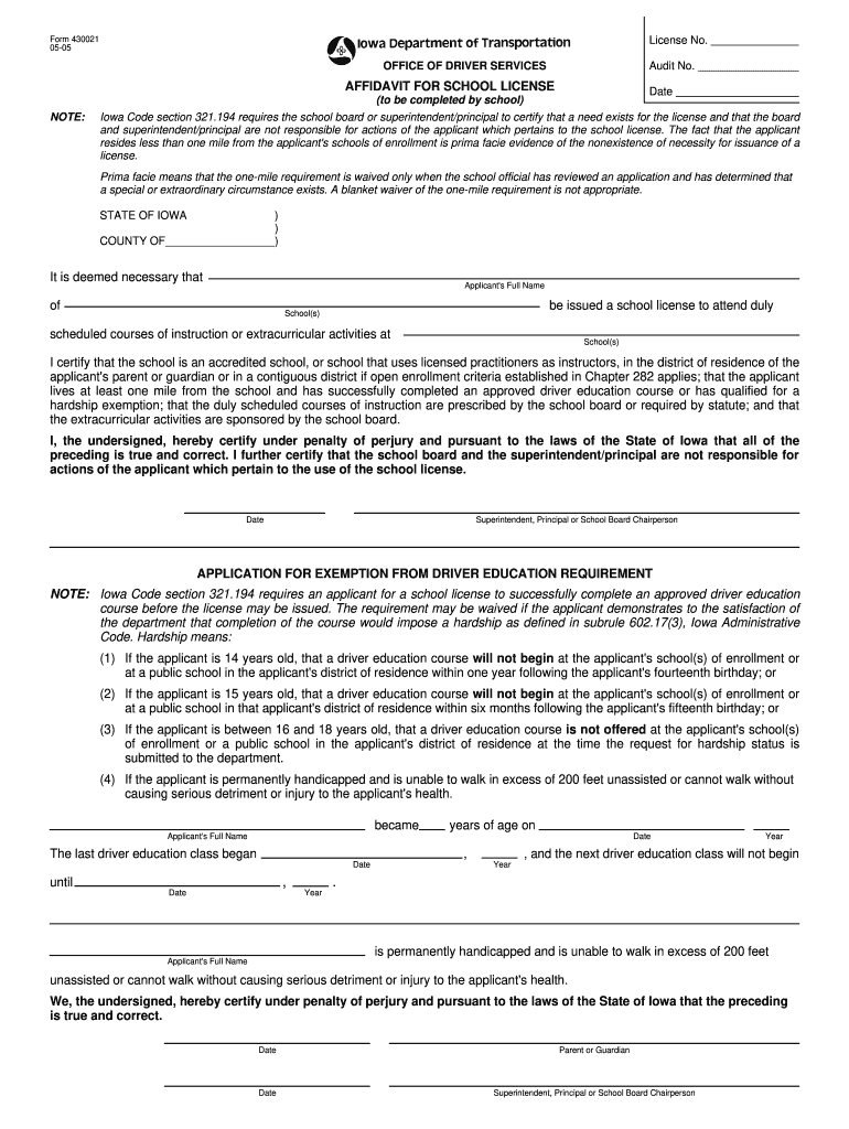 2005 Form IA DoT 430021 Fill Online Printable Fillable Blank PdfFiller