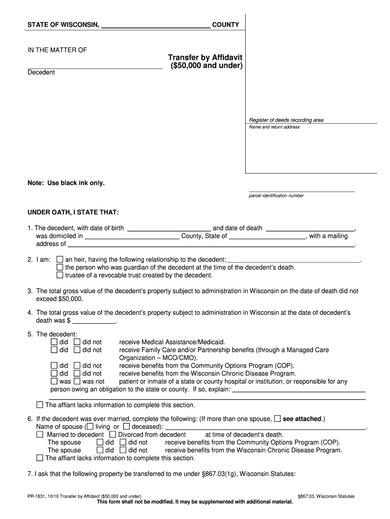 2010 Form WI Transfer By Affidavit Fill Online Printable Fillable 