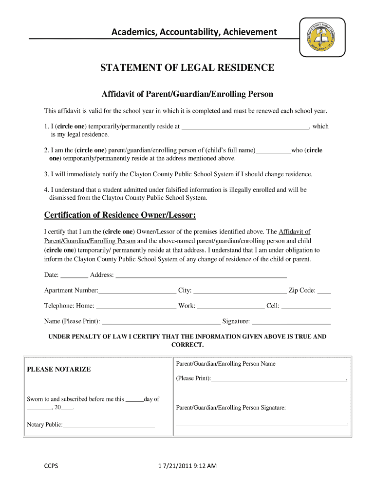 2011 2021 Form GA Statement Of Legal Residence Fill Online Printable 