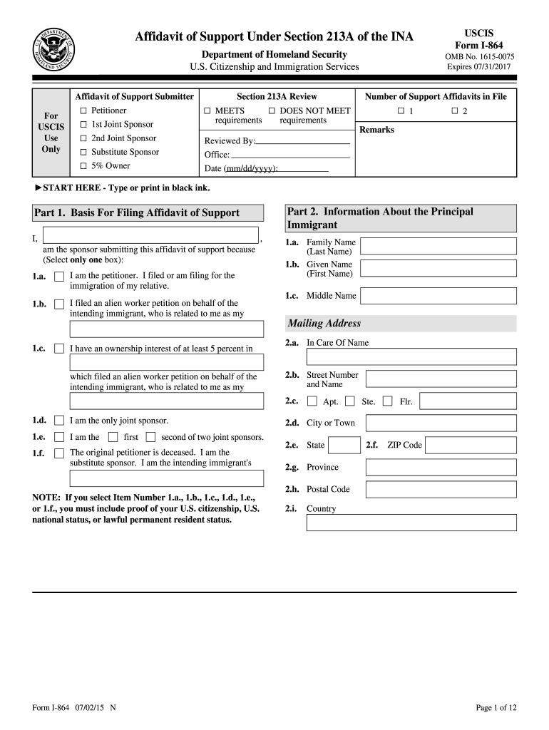 2013 Form USCIS I 864 Fill Online Printable Fillable Blank PdfFiller