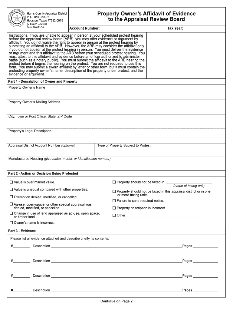 2014 2021 TX Form 37A Harris County Fill Online Printable Fillable 