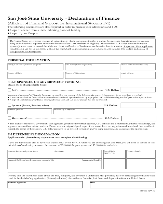 2021 Affidavit Of Financial Support Form Fillable Printable PDF 