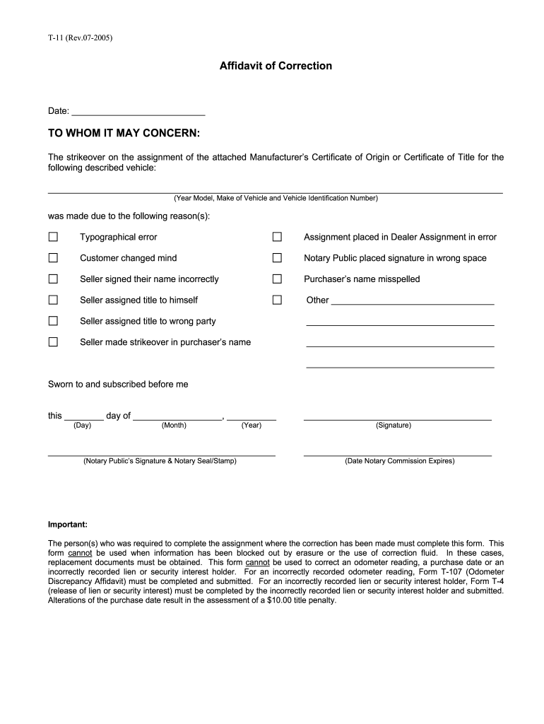 Aff Of Correction T11 Fill Out And Sign Printable PDF Template SignNow