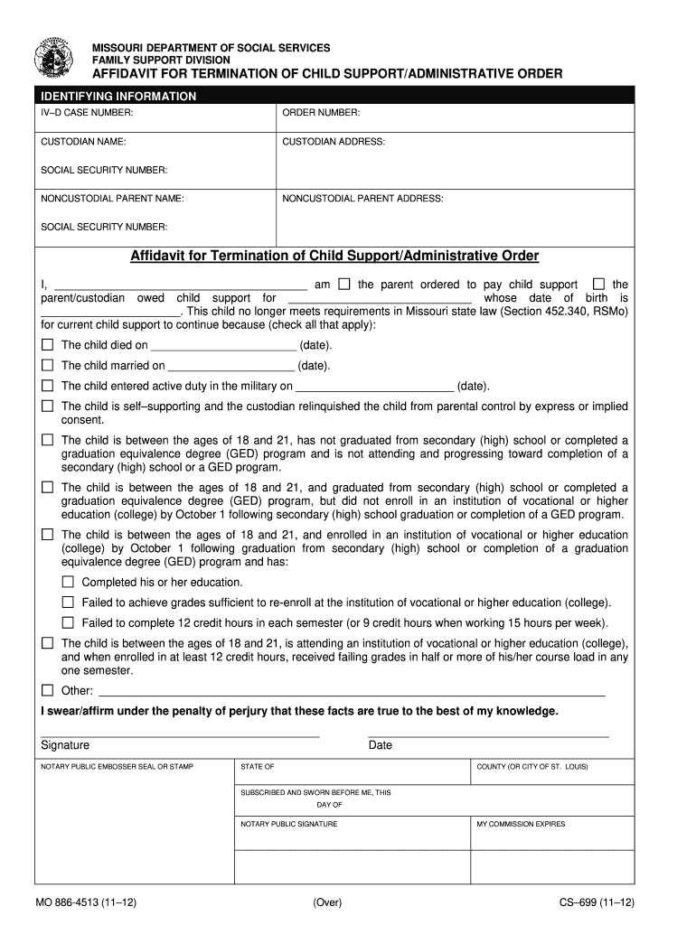 Affidavit For Termination Of Child Support Mo Fill Out And Sign 