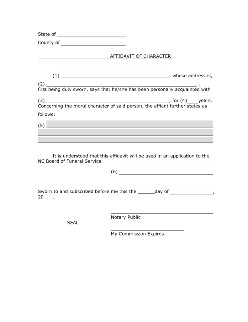 Affidavit Of Character Free Printable Documents Character Free 