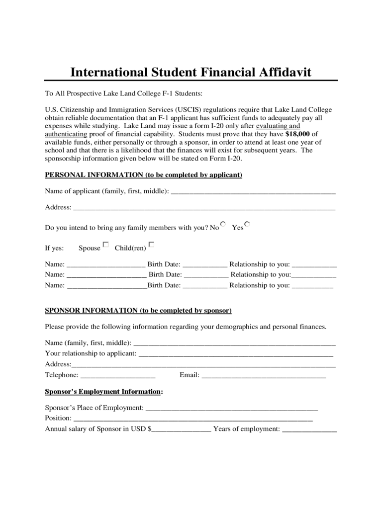 Affidavit Of Financial Support Form 38 Free Templates In PDF Word 