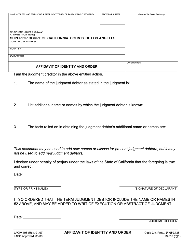 Affidavit Of Identity Form California Fill Out And Sign Printable PDF 