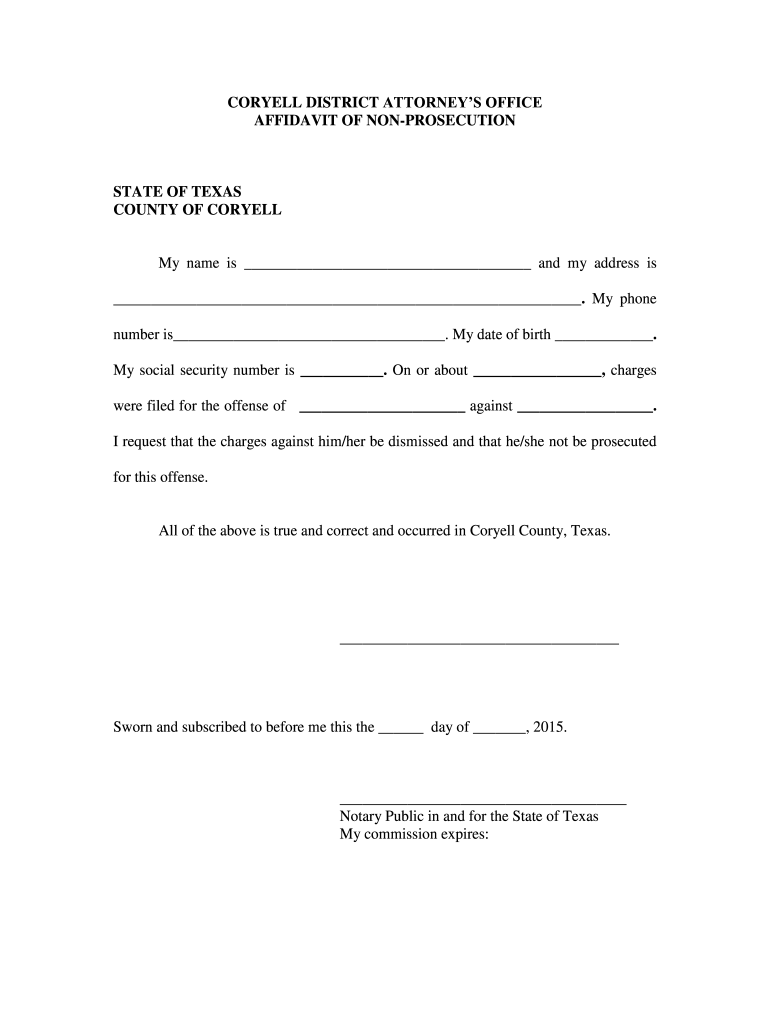 Affidavit Of Non Prosecution Domestic Violence Form Texas Pdf 2020 