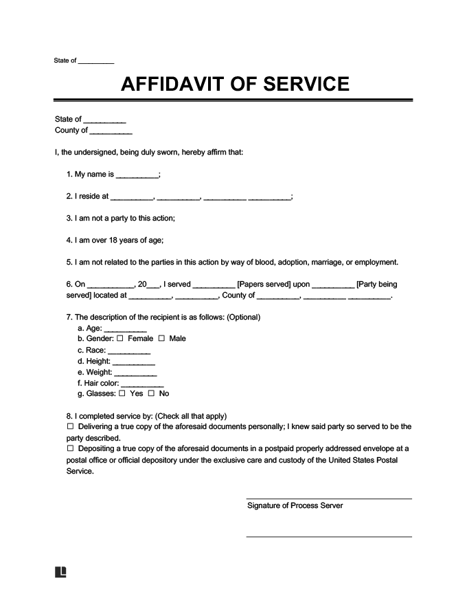 Affidavit Of Service Create An Affidavit Of Service Template
