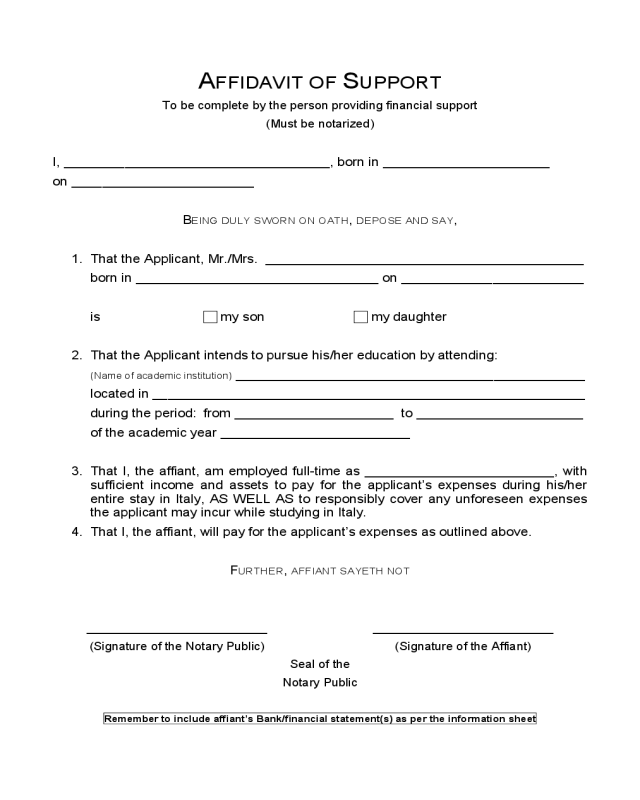 Affidavit Of Support Form Sample HQ Printable Documents