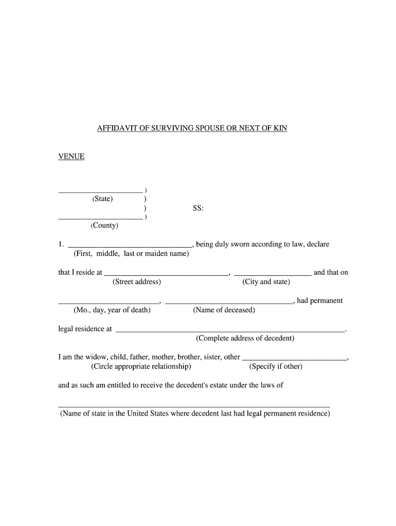 Affidavit Of Surviving Spouse Fill Online Printable Fillable Blank