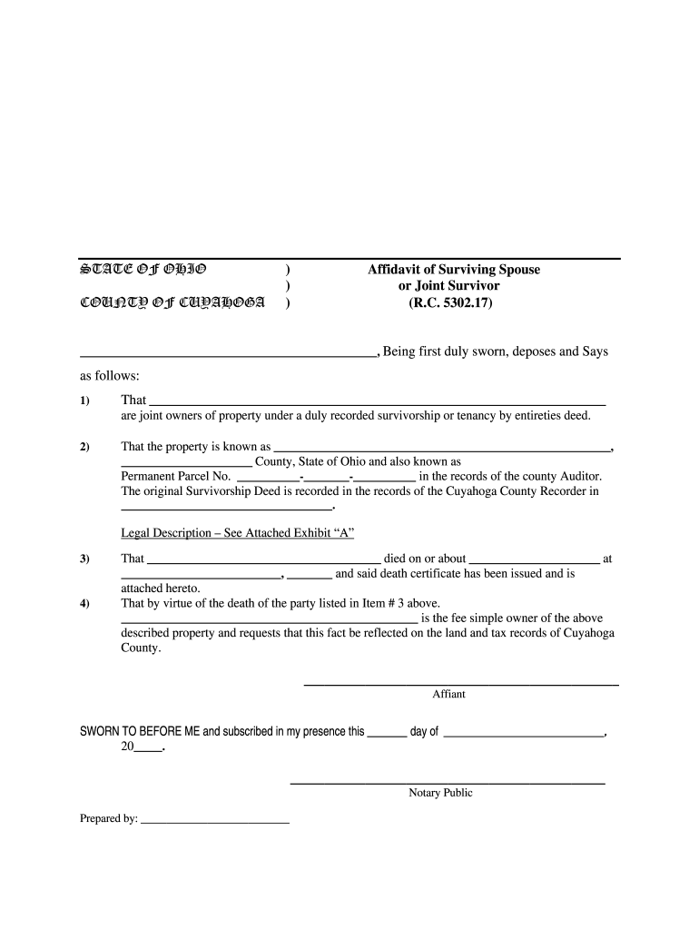 Affidavit Of Survivorship Ohio Fill Out And Sign Printable PDF 