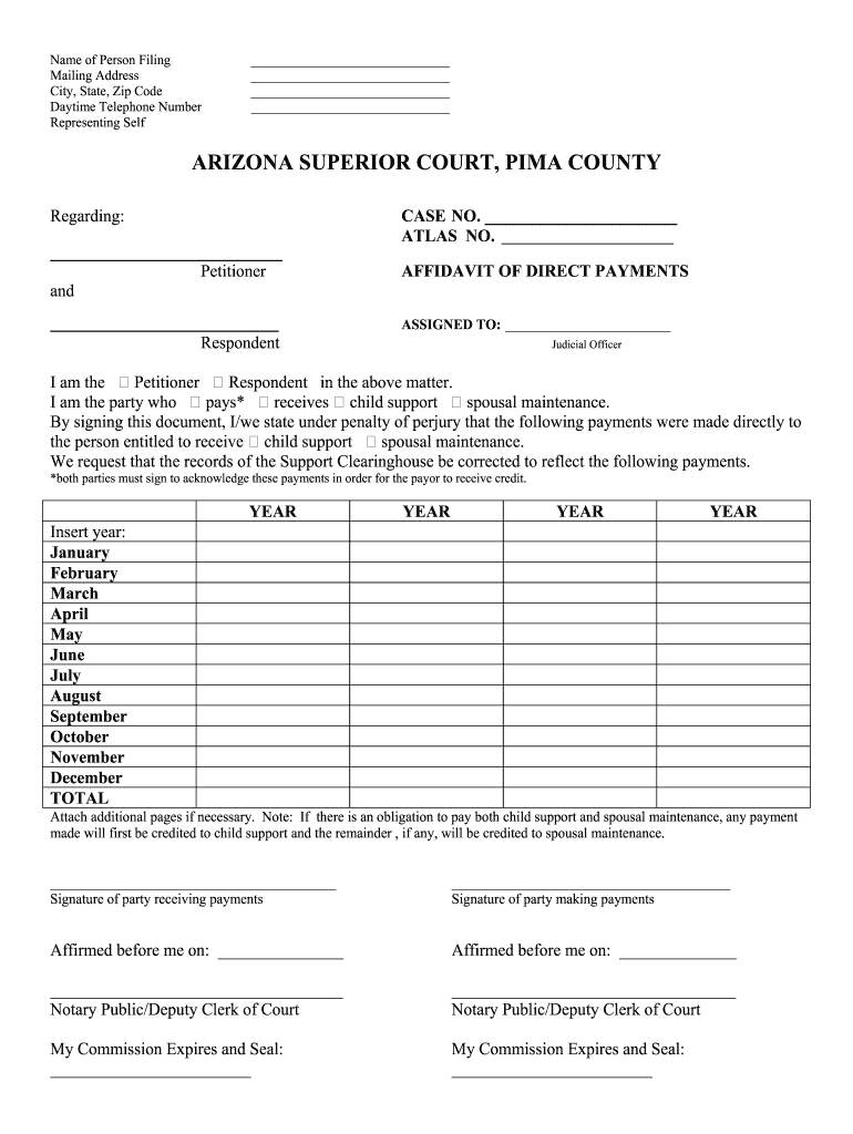 AZ Affidavit Of Direct Payments Pima County Complete Legal Document 