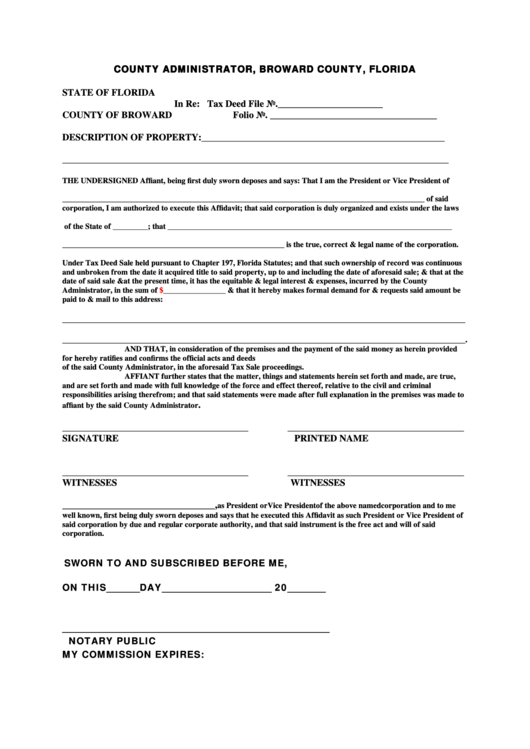 Broward County Affidavit Of Defense Form 2022 PrintableAffidavitForm