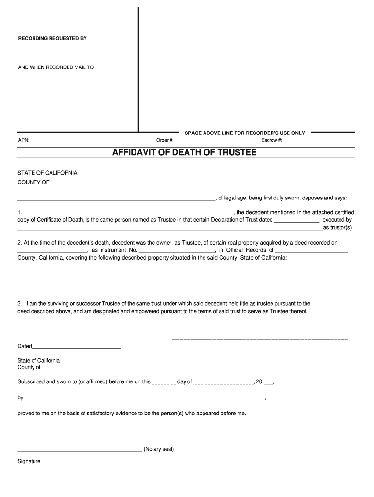 California Affidavit For Death Of Trustee Fill Out And Sign Printable 