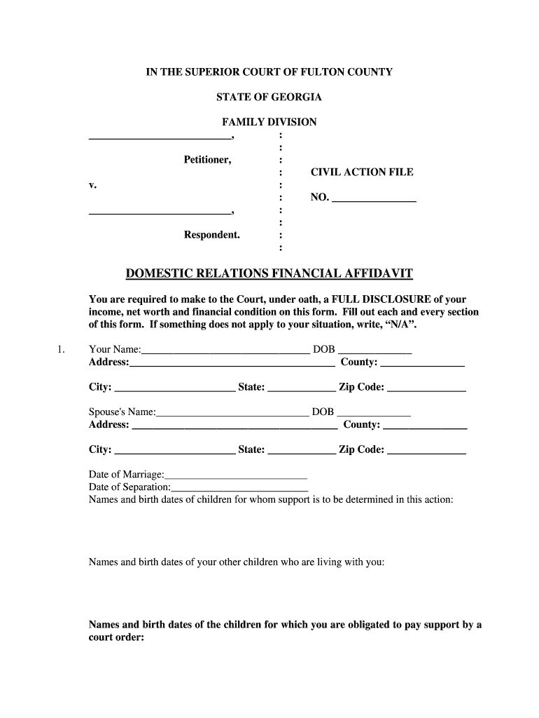 Domestic Relations Financial Affidavit Fulton County Fill Out And 